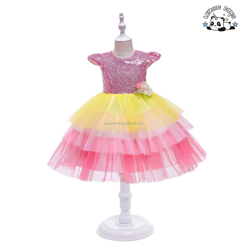 LEZONKIDS - Fancy Piano Performance Poncho Dress Children's Dress Rainbow Jacquard Princess Dress
